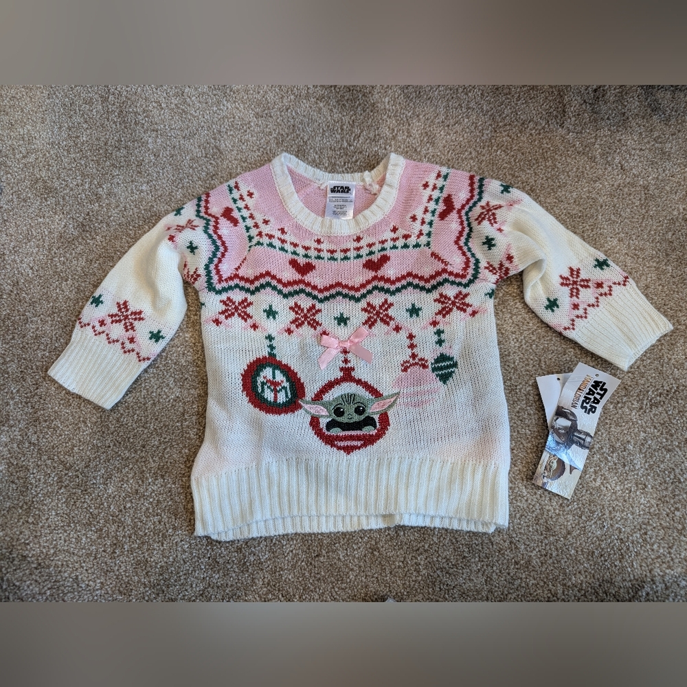 NWT Star Wars Baby Yoda Grogu Holiday Baby Girl Sweater Size 12 months